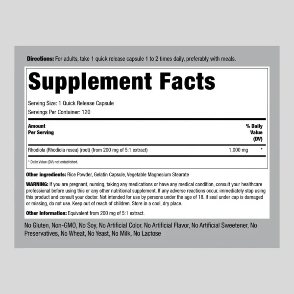 ⁦رديولا 1000 مجم 120 كبسول rhodiola 1000 mg 120 cap⁩ - الصورة ⁦2⁩