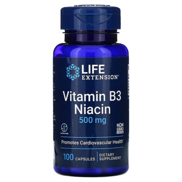 النياسين فيتامين ب3، 500 ملجم، 100 كبسولة-vitamin b3 niacin 100 life extenion